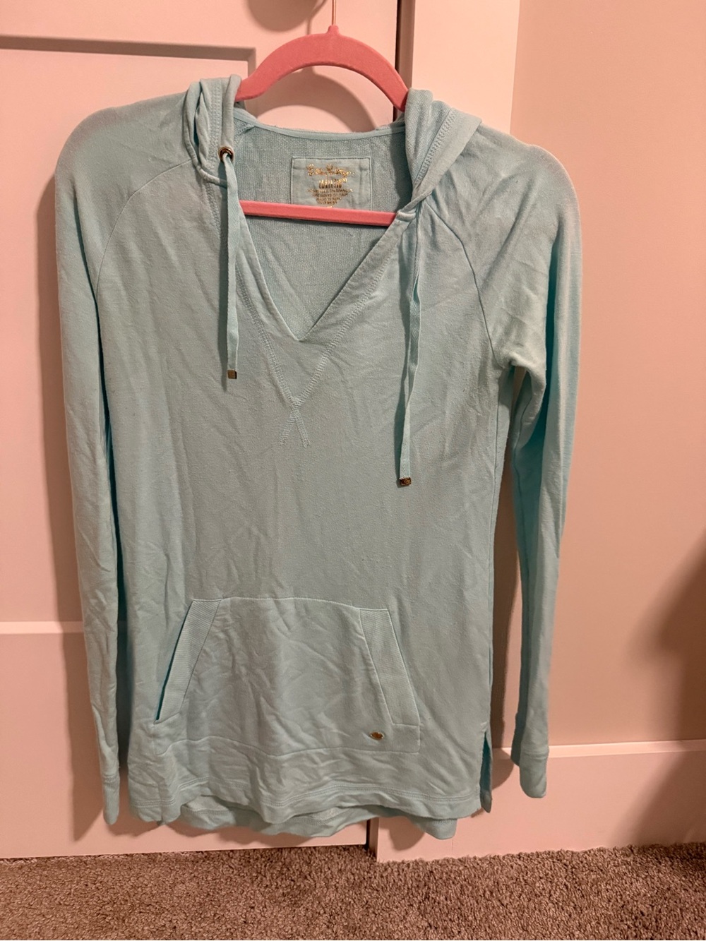 Lilly Pulitzer Light Blue Women's V‑Neck Hoodie Pullover - Size XXS